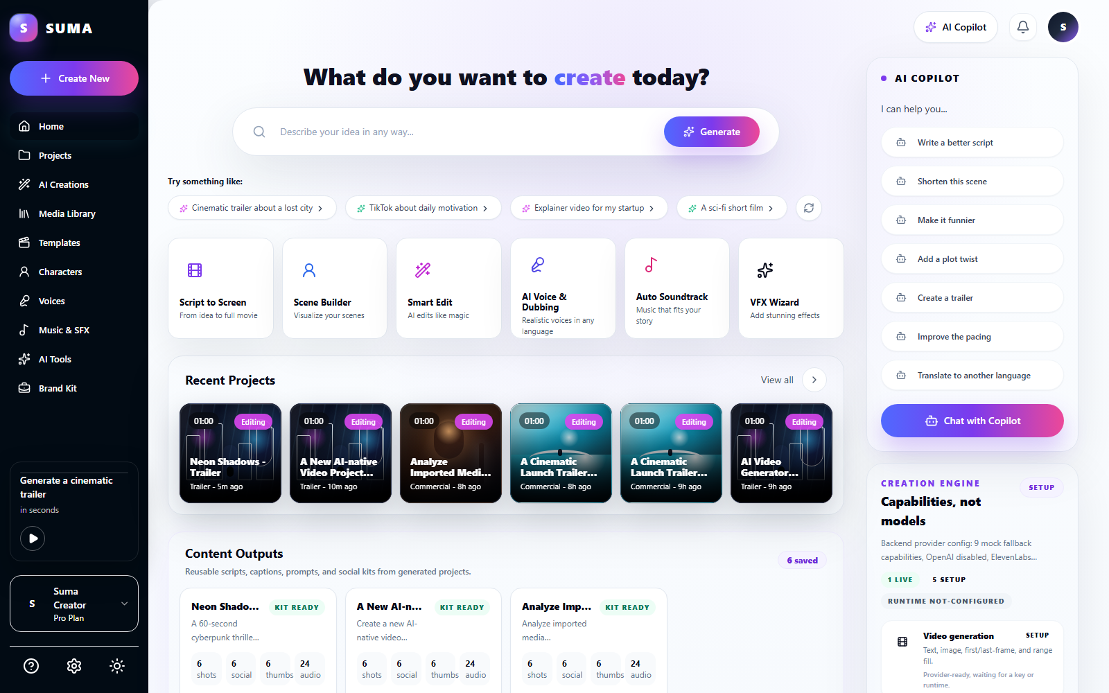 Suma Studio timeline dashboard screenshot