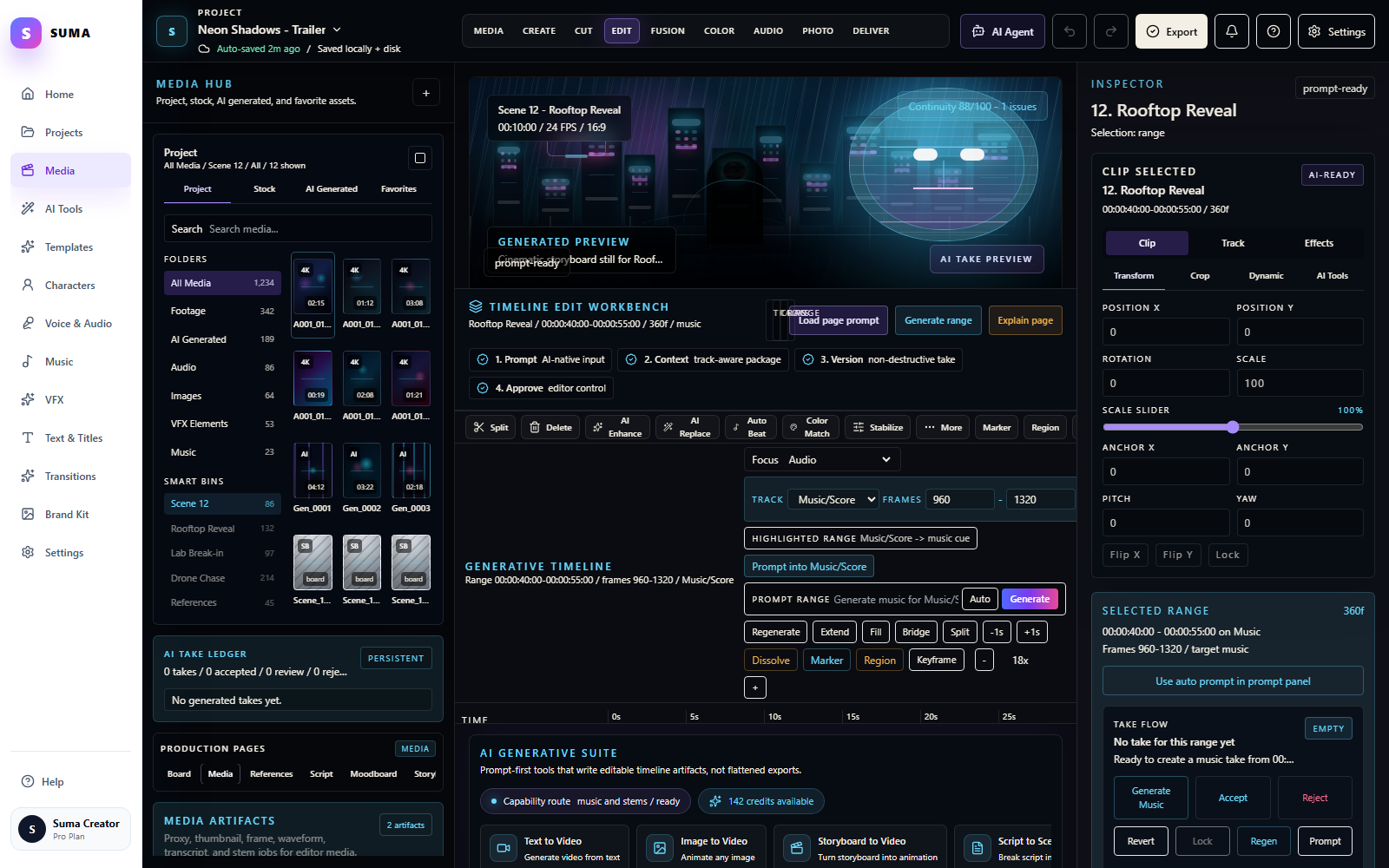 Suma Studio editor and timeline